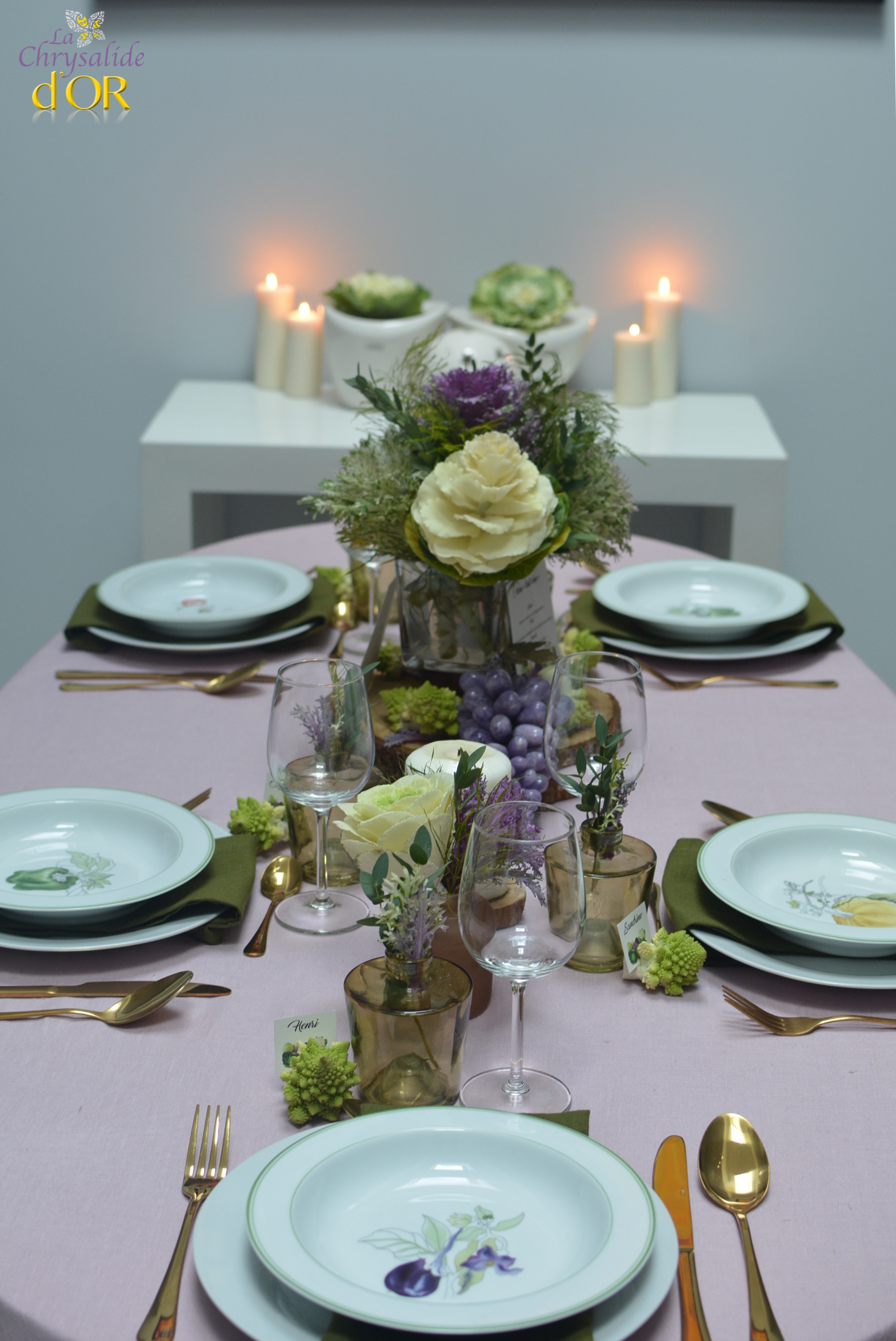 décorer une table mariage avec des choux d'ornement (fleur de choux)