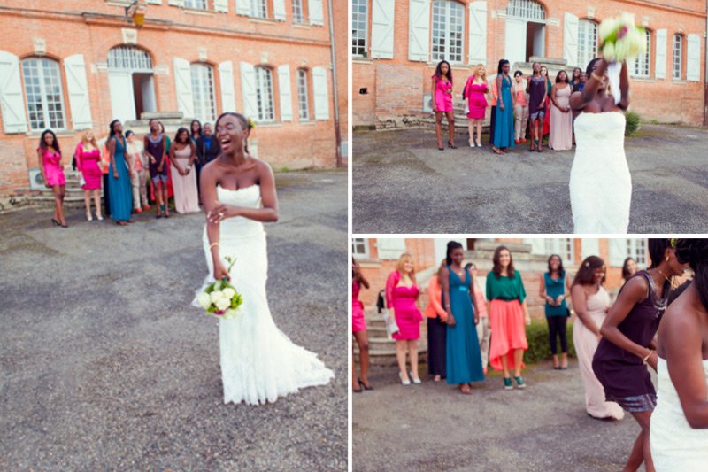 Lancé de bouquet mariage champêtre chic - château de Loubejac (82)