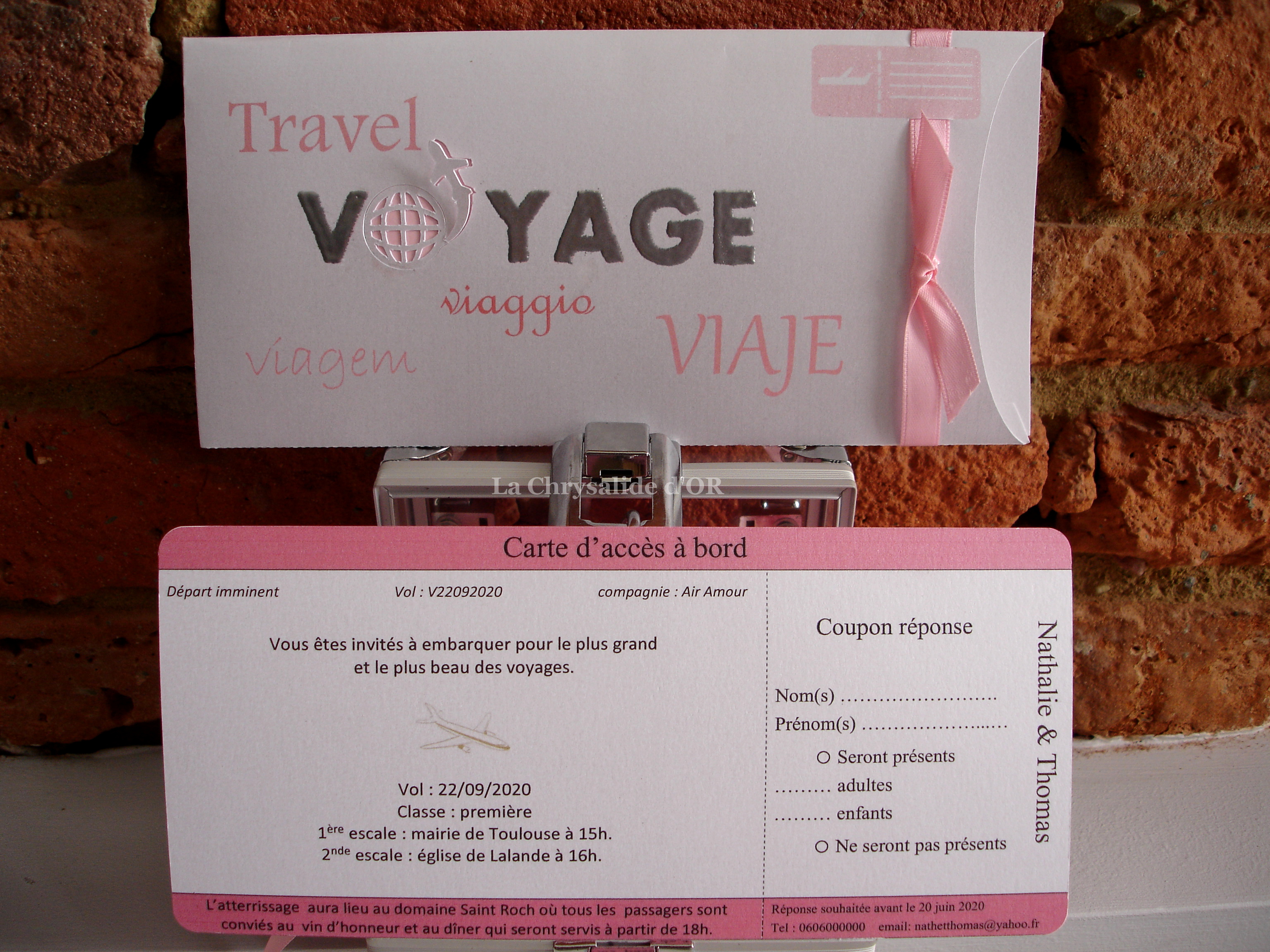 Faire-part de mariage pochette effet calque + carte invitation